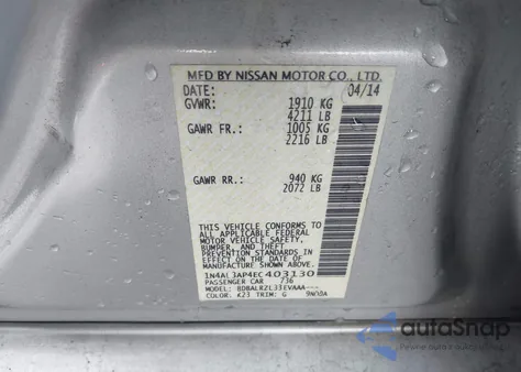 2014 Nissan Altima 2.5/2.5 S/2.5 Sl/2.5 Sv from USA, damaged, VIN 1N4AL3AP4EC403130